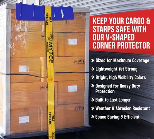 Mytee Products 4 Pack Blue Flatbed Edge Protectors - 8" x 8" x 36" | V Shaped Winch Ratchet Straps Plastic Corner Protector for Flatbed Cargo Load - color: Blue, size: 4 - Pack