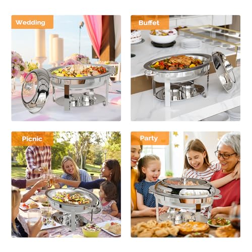 ROVSUN 6QT Oval Chafing Dish for Buffet 2 Pack, Stainless Steel Chafing Dish Buffet Set with Glass Lid, Chafers and Buffet Warmers Sets, Serving Food Warmer for Party, Catering, Wedding