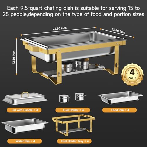 Chafing Dishes for Buffet 4 Pack, 9QT Chafing Dish High Grade Stainless Steel Chafer Complete Set,Steel Handle, Catering Events Complete Buffet Warmer Set (Golden, 2) - color: Golden, size: 2
