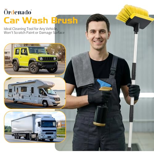 Ordenado 56" Car Wash Brush with Long Handle, Soft Bristle& Rubber Squeegee - color: Yellow