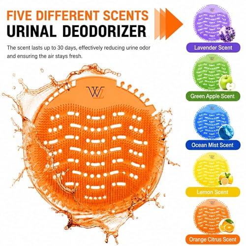 Urinal Screen Deodorizer (40 Packs) with 40 Gloves | Orange, Lemon, Ocean Breeze,Apple,Lavender | Anti-Splash Urinal Screen | Urinal Cakes for Toilets in Bathroom Restaurant Office Stadium School