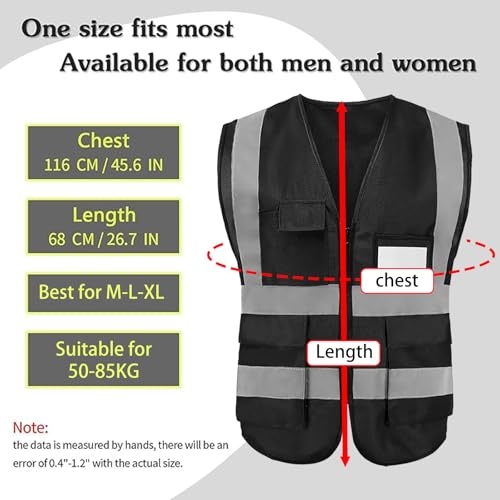 Safety Vests 20 Pack,Hi Vis Construction Vest with 5 Pockets and Zipper,Reflective Vest for Men Women Work One Size - color: Black