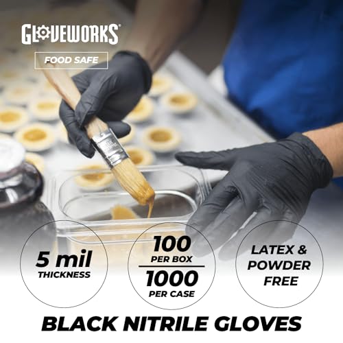 GLOVEWORKS Nitrile Gloves Disposable 5 mil Black Size Large Box of 100 - color: Black, size: Large