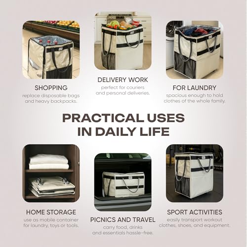 KELN Rolling Tote Bag on Wheels – 76 lb Foldable Shopping Cart – White - color: White