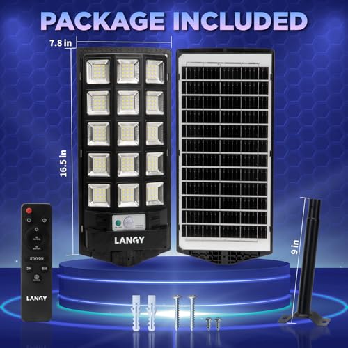 Solar Street Lights Outdoor,2 Pack Solar Lights Outdoor Waterproof Dusk to Dawn 60000LM 6500K Solar Flood Lights Motion Sensor with Remote Control, Commercial Area Lighting for Outside Parking Lot - size: 2PACK 60000LM