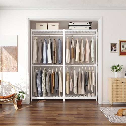 Homykic Bamboo Clothing Rack with Shelves, 33.5” Wide Clothes Rack, 78.8” H - color: White, size: Standard