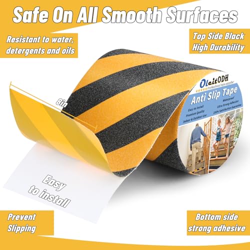 8 in x 60 ft Anti-Slip Tape for Stairs, Black/Yellow, Indoor/Outdoor - color: Black Yellow, size: 8 in x 60 ft