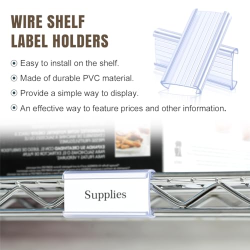 Lenink 30Pcs Wire Shelf Label Holders,Plastic Wire Rack Label Holder,Compatible with Metro 1-1/4in Shelves,Label Area 3in Lx1.25in H (Label Paper Insert Included) - color: Transparent, size: 3in