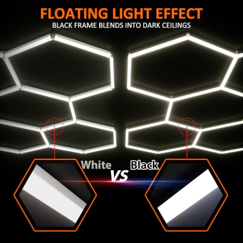 Black Hexagon Garage Lights 5 Hex, 6500K 20160 LM Super Bright Honeycomb LED Garage Ceiling Lights, Premium Car Detailing Lighting for Garage, Workshop, Gym, Barber Shop, Basement - size: Black5hex