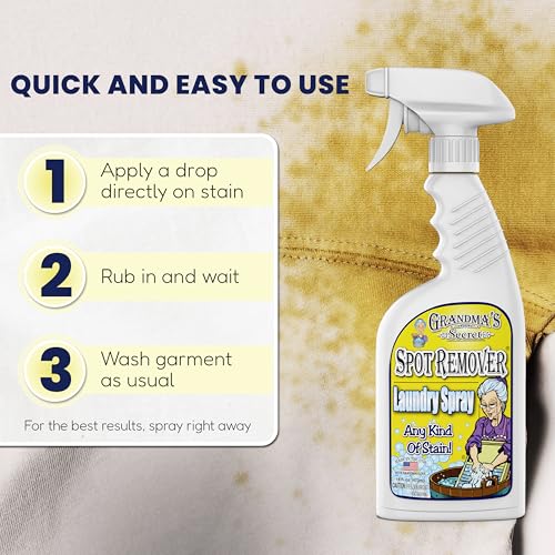Grandma's Secret Laundry Spray - Chlorine, Bleach and Toxin-Free Stain Remover for Clothes - Fabric Stain Remover Removes Oil, Paint, Blood and Pet Stains – 16 Ounce - size: 16.00 Fl Oz (Pack of 1), style: Spot Remover