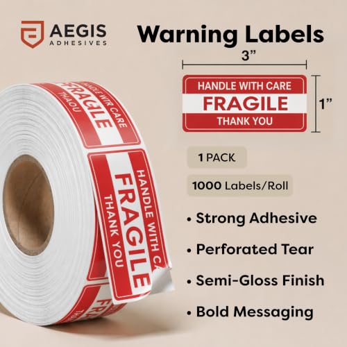 1" X 3" Fragile Stickers for Shipping (1000 Labels, 1 Roll) - color: Fragile 1" X 3"