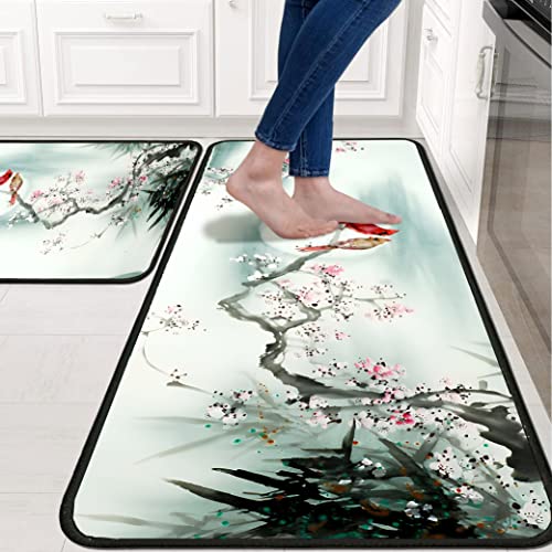 Cardinal Kitchen Rugs 2 Piece Set for Floor Mat, Rug With Birds Non Skid Washable Absorbent Cardinal Kitchen Mat for in Front of Sink for Standing for Home Cardinal Kitchen Decor 17"X30"+17"X47" - color: Cardinal Kitchen Mat