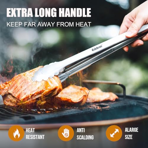 Grill Tongs UP TO 600°F Metal BBQ Tongs For Cooking 2PCS 12" 17 INCH - color: All Metal 2Pcs, size: 12+17 inch