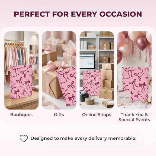 Pink Bow Bubble Mailers 4x8, Designer Padded Envelopes #000, 500 Pack Bulk - color: Pink Bow, size: 4"x8" / 500 Pack