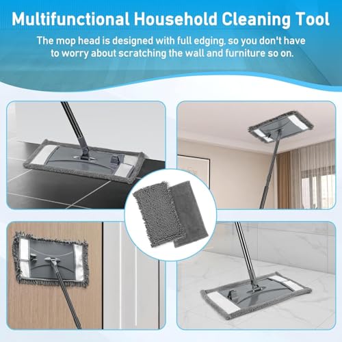 19" Wall Cleaner Mop with Long Handle for Wall Ceilings Floor Cleaning - color: Gray, size: Wall Mop - Chenille & Microfiber Pads