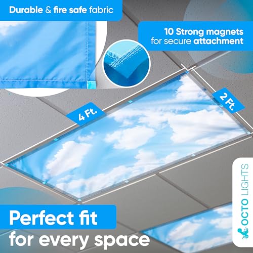 Fluorescent Light Covers for Ceiling Lights Classroom Magnetic Cloud 4pk - color: Calming Clouds