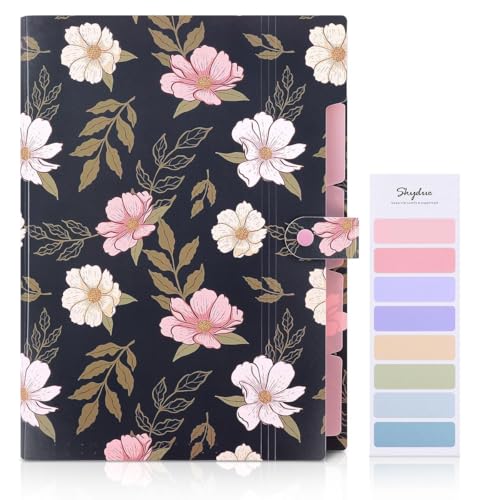 SKYDUE Accordion File Organizer, Floral Expanding File Folders with 5 Pockets, Cute Document Organizer for Paper Bills Receipt Storage, School Office & Hospital Supplies Letter/A4 Size Navy Blue - color: Navyblue