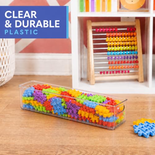 primebox Plastic Food Storage 2 Pack Clear Container Bin with Handles for Organizing Kitchen, Pantry, Refrigerator, Freezer, Pantry, Cabinet, Closet, Bathroom. 20”x4”x5” - size: 20x4x5
