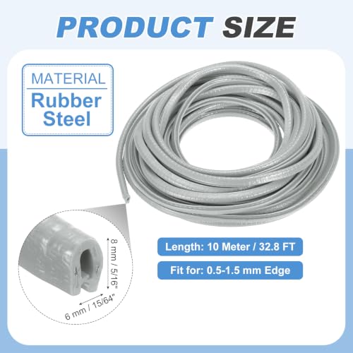 PATIKIL Rubber Edge Trim Guard, 32.8 ft x 5/16" x 15/64" U Channel Edge Protector Seal Strip with Metal Clips Fit for 0.5-1.5mm Edge for Car Door Sheet Metal Hatches Table Corners, Gray - color: Gray, size: 32.8 ft x 5/16 in x 15/64 in