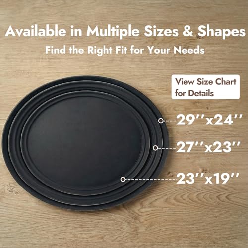 CURTA 2-Pack Restaurant Grade Non-Slip Tray, NSF, Oval 19-Inch x 23-Inch, Plastic Rubber Lined Round Serving Tray, Black - color: Black-oval, size: 23" x 19" x 1"