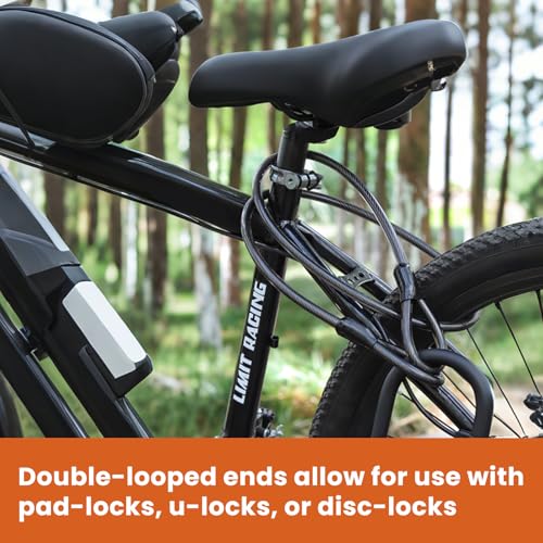 Security Cable with Loops, 10MM Heavy Duty Lock Cable, 4FT 7FT 10FT 15FT 25FT 30FT Vinyl Coated Rust-Proof Flexible Steel Bicycle Security Cable for Motorcycle, Furniture, Gates (Black, 15FT) - size: 15FT