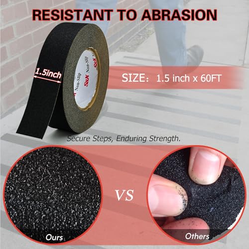 S&X Anti Slip Tape 1.5in x 60ft Grip Tape for Stairs & Floors, Black - size: 1.5 inches x 60 feet