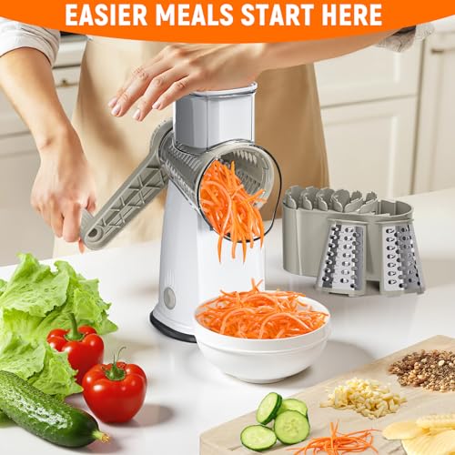 Rotary Cheese Grater Hand Crank, 5-in-1 Vegetable Chopper Spiralizer Slicer - color: White