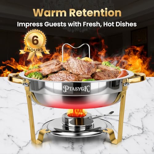 Round Chafing Dishes Buffet 3 Pack 5QT Gold Stainless Steel Lid - size: Gold-3 PACK