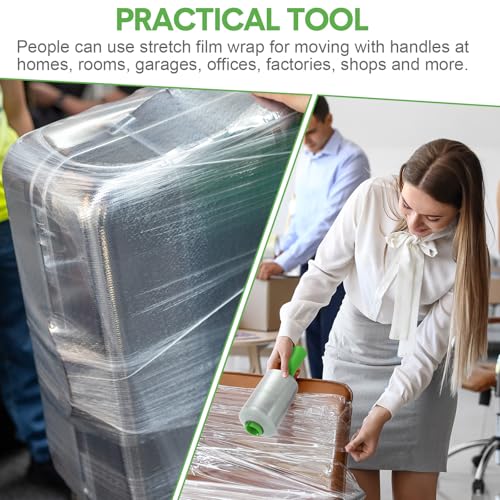 Jutom 8 Pcs Mini Stretch Film Industrial Shrink Wrap Roll Plastic Film for Moving 2 Handles 5" x 1000 ft Pallet Wrap Packaging Self Adhering Shipping for Moving Furniture Packing (Green) - color: Green