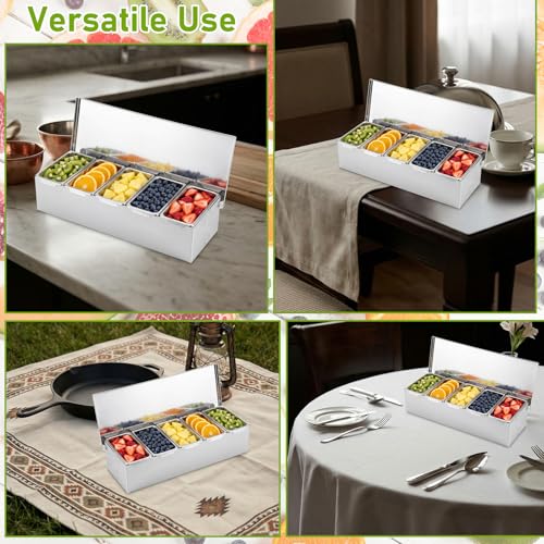 5 Compartments Stainless Steel Chilled Condiment Garnish Tray - size: 5 Compartments