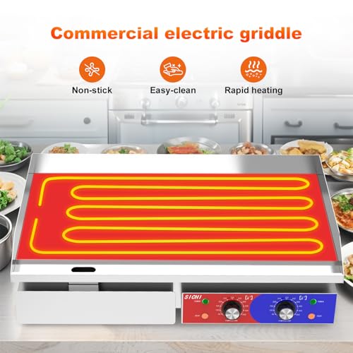 29’’ * 16’’ Commercial Electric Countertop Griddle -110V Flat Top Griddles w/ 122-572°F Adjustable Temperature and Non-Stick, 3000W Stainless Steel Electric Griddle w/ 10mm Thick Cast Iron - size: 29 INCH