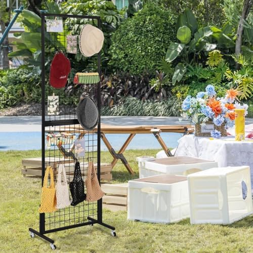 2 Packs 1.8' x 5.7' Grid Wall Panels Standing Wire Grid, Display Rack with T-Base Wheels Freestanding Gridwall Panel Tower for Shows, Black - size: 2 Pack 1.8' x 5.7'