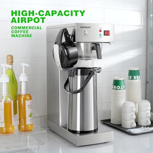 NUPANT Auto-Filling Commercial Airpot Coffee Brewer 2.2L/74oz Dirp Coffee Maker Machine with 24 Hours Hot Thermal Carafe Stainless Steel Pour Over Coffee Dispenser 120V/1450W for Restaurant Office - size: Auto-Filling