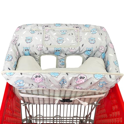 Love&go Soft Pillow Attached 2-in-1 Shopping Cart and High Chair Cover for Baby, Cotton Padded Cart Cover, Fold'n Roll Style, Portable with Carry Bag (Gray Owl) - color: Gray Owl