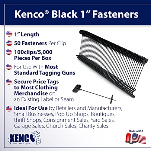 Kenco 1 Inch Standard Tagging Attachments, 1-in Fasteners for Tagging Retail, Consignment and Manufacturing - 5,000 Pieces Per Box 50 per Clip (10 Boxes 50,000 Fasteners, Black) - color: Black, size: 10 Boxes 50,000 Fasteners