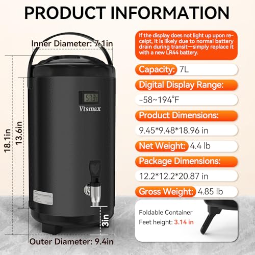 Commercial 2-Gallon Beverage Dispenser with Temperature Display, Black - color: Black, size: Standard Model
