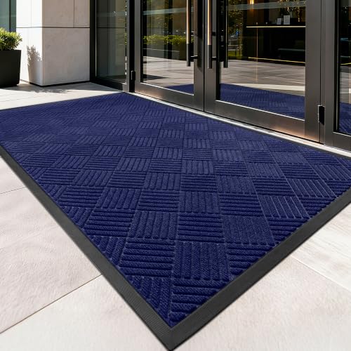 100pointONE Front Door Mat, Heavy Duty Indoor Outdoor Doormat, 72" x 24" Low Profile Outdoor Mats for Home Entrance, Stain and Fade Resistant Welcome Mat Ideal for High Traffic Area, Diamond Blue - color: Blue Diamond, size: 2' x 6' (Rectangular)