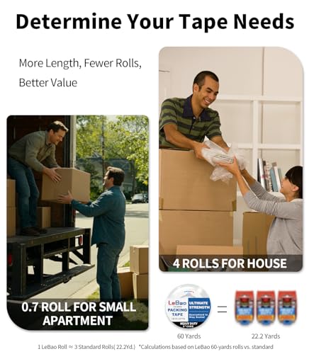 Heavy Duty Packing Tape with Metal Dispenser, 2.7 Mil Ultra-Thick Shipping Tape for Moving & Packaging, 1.88" x 60 Yards, 1 Roll Industrial Clear Tape with Pro-Seal Cutter System - size: 1-Roll with Dispenser,1.88'' x 60Yd.