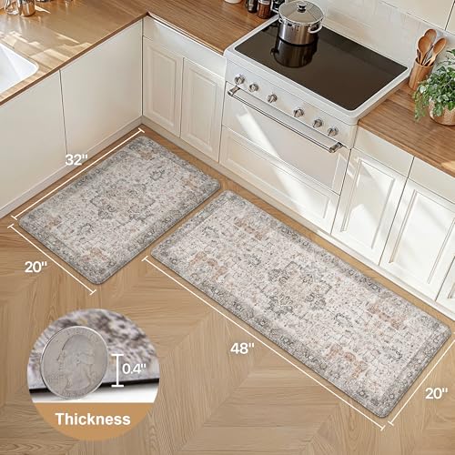 GENIMO Anti Fatigue Kitchen Mats for Floor 2PCS, Standing Rugs,GrayTaupe - color: Light Taupe Brown, size: 20"x48"+20"x32"--0.4 inches