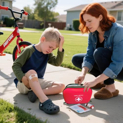 First Aid Kit 196 Piece Waterproof Hard Shell Medical Kits, Red - color: Red