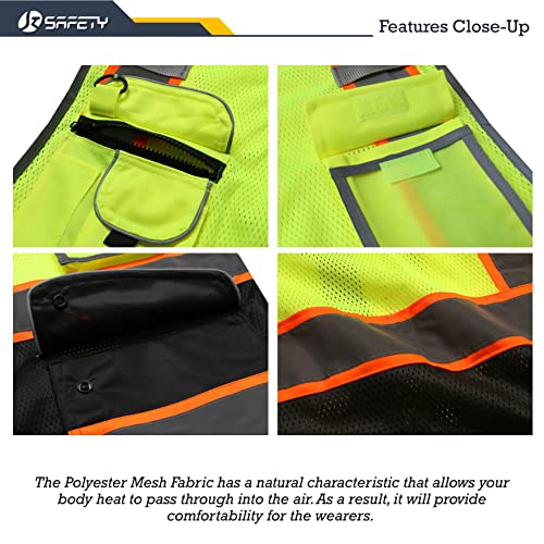 JKSafety Safety Vest for Men Women Reflective Hi Vis JK100 YBlack XL - color: Yellow-black-orangetrim, size: X-Large