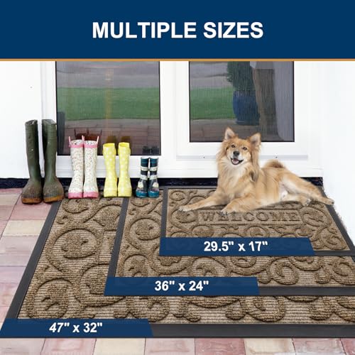 Smiry Front Door Mat Outside Entrance, Low Profile Rubber Doormat, 35x23 - color: Brown, size: 35" X 23"