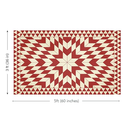 Carolina Creekhouse Vinyl Floor Mat 3'x5' - Red Geometric Pattern - Waterproof Non-Slip Kitchen Rug - Hard Floor Safe - Eco-Friendly Flat Weave - 3'x5' - color: Red, size: 3'x5'