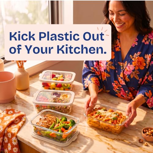 Non-Toxic Glass Food Containers with Lids, 4-Pack, 35 oz, Airtight, Beige - color: Beige, size: 35 Oz