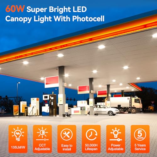 LED Canopy Light with Dusk to Dawn Photocell - 36W 48W 60W 3CCT Adjustable - size: 60W