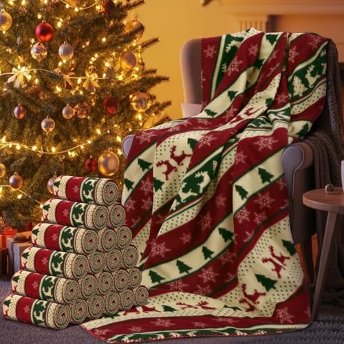 Preboun 24 Pack Bulk Christmas Fleece Throw Blankets, Chic Design - style: Chic Design