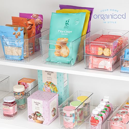 Plastic Food Storage 2 Pack Clear Container Bin with Handles for Organizing Kitchen, Pantry, Refrigerator, Freezer, Pantry, Cabinet, Closet, Bathroom. 10”x7.5”x5.3” - size: 10x7.5x5.3