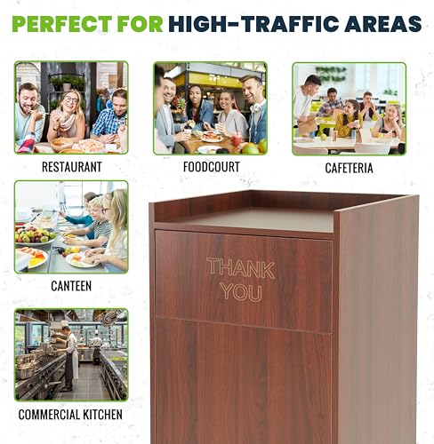 Alpine Restaurant Trash Can Cabinet - Commercial Trash Can 40 Gallon, Garbage Receptacle Indoor with Tray Holder for Restaurants, Cafeterias (Mahogany) - color: Mahogany
