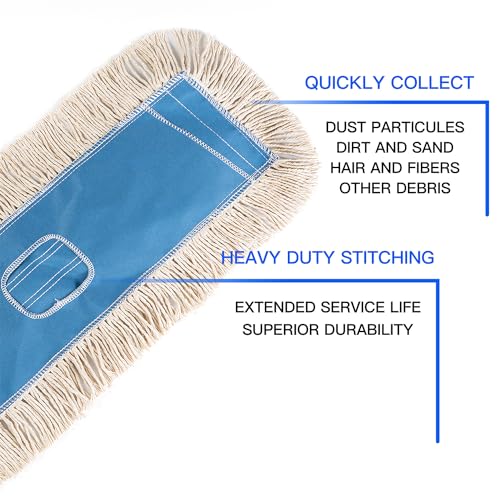 MATTHEW CLEANING 24'' Industrial Strength Cotton Dust Mop Refill Washable Replacement Heads For Residential & Commercial Use Fit Standard Dust Mop Frames, Hardwood,Concrete Floors Blue&White Pack of 6 - color: Blue&white, size: 24'' 6 Pack