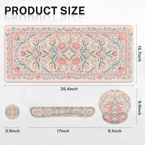 Britimes Keyboard Mouse Pad Set, 4 in 1 Desk Mat Set, Pink Floral - color: Colorful Wildflowers